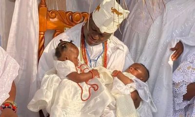 Ooni's Royal Twins Arrive Ile-Oodua Palace In Grand Style