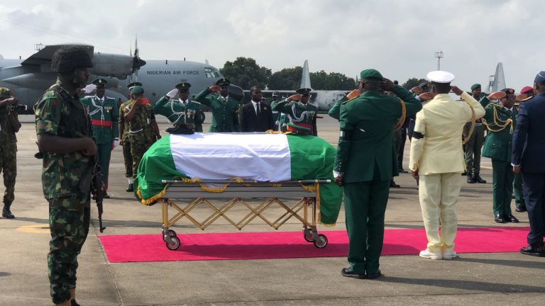 Remains Of Late COAS Lagbaja Arrive Lagos Airport (Photos)